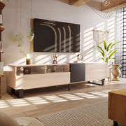 Modern TV Stand For 80'' TV With Double Storage Space, Media Console Table, Entertainment Center With Drop Down Door For Living Room, Bedroom, Home Theatre