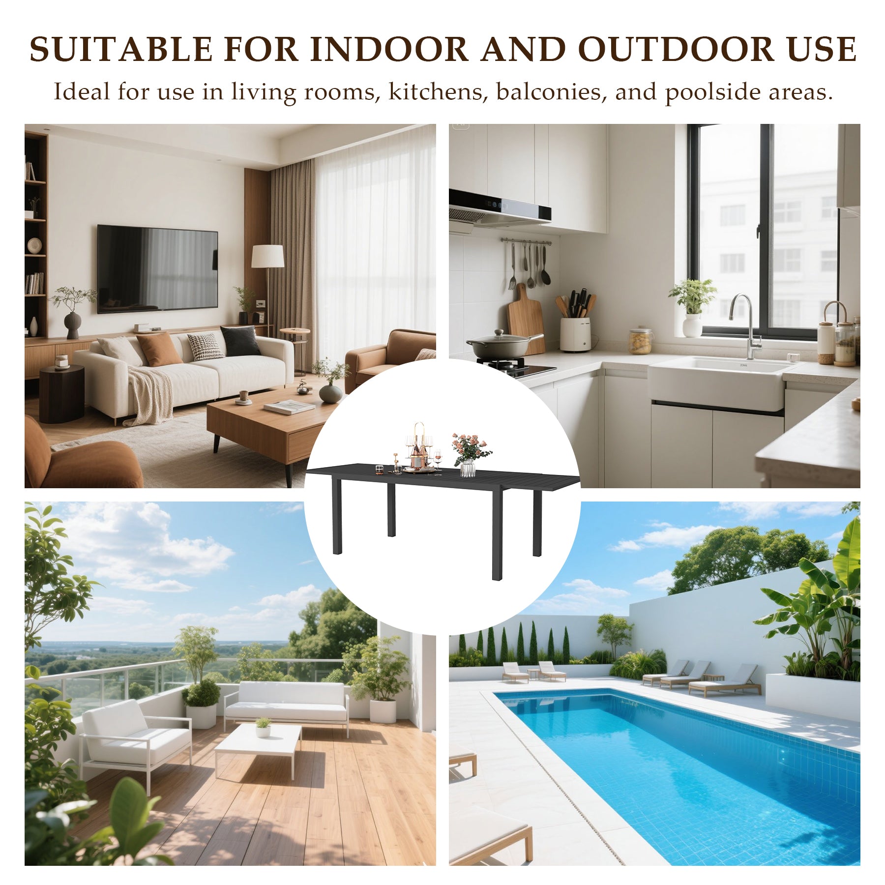 97.2 L Extendable Aluminum Outdoor Dining Table