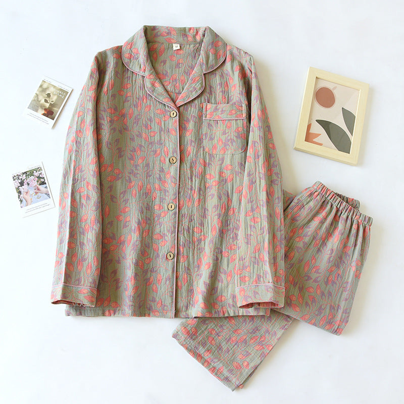 Retro Pajamas Yarn-dyed Cotton Leisure Home Wear Suit