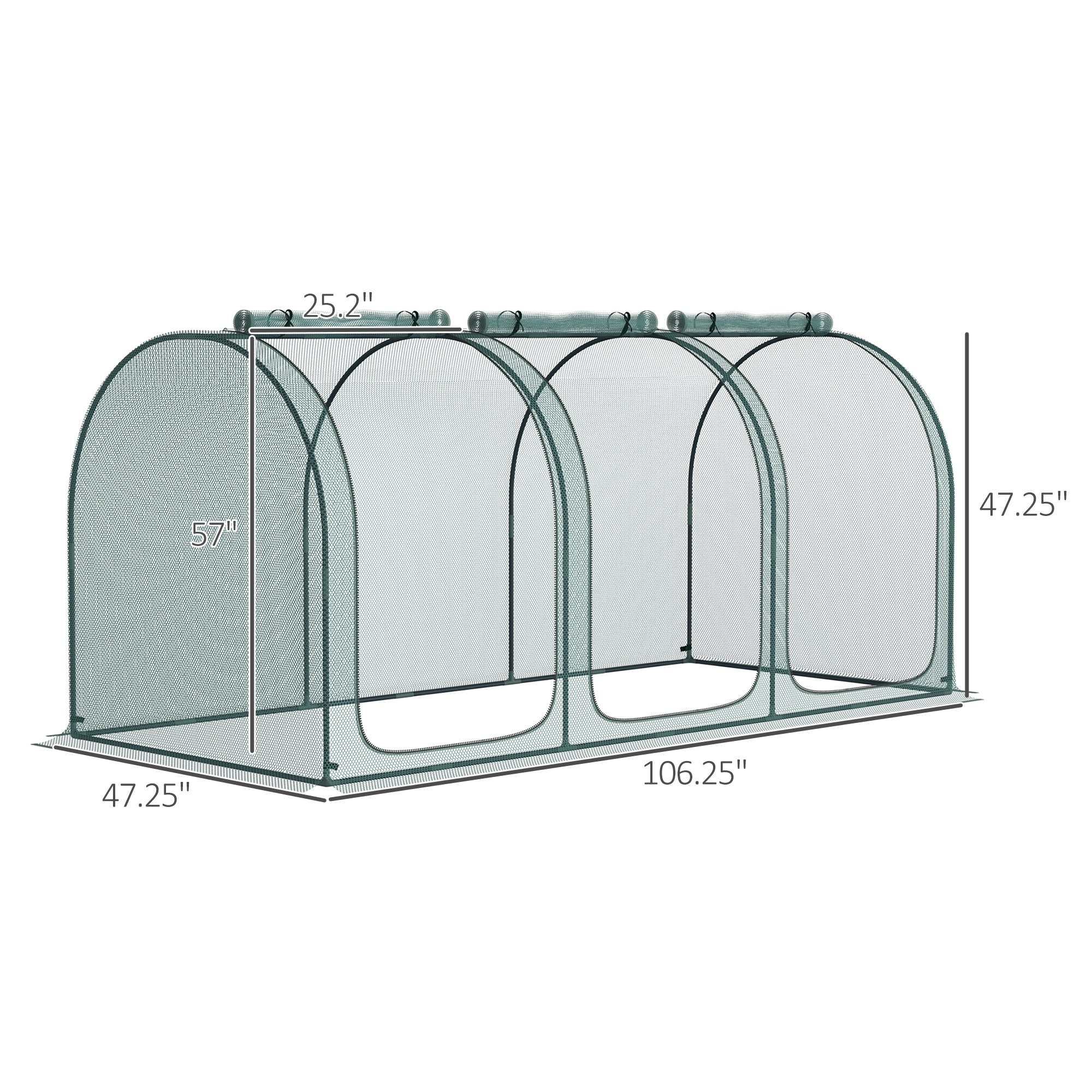 9' x 4' Crop Cage, Plant Protection Tent with Three Zippered Doors, Storage Bag and 4 Ground Stakes, for Garden, Yard, Lawn, Green