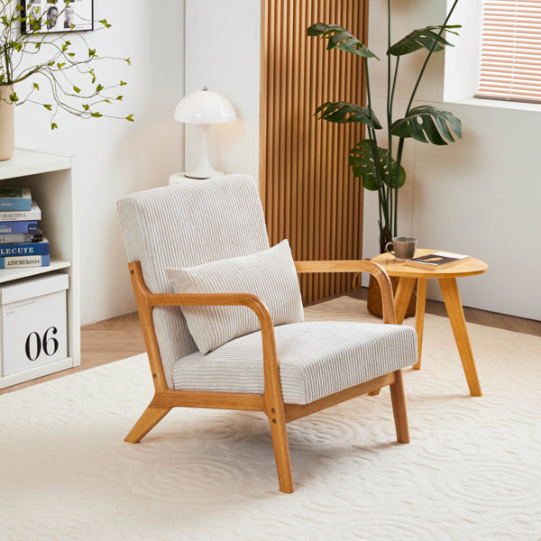 Mid-Century Modern Accent Chair, Arm Chair Living Room Chairs With Pillow Upholstered Reading Chair With Solid Wood Frame & Living Room Bedroom Balcony