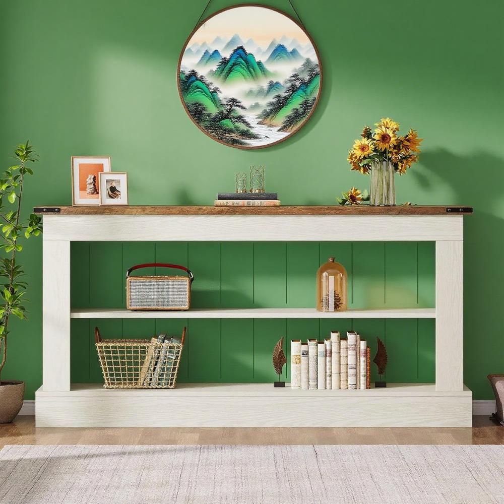 63-Inch Long Console Table For Entryway, Narrow Long Entry Table With Shelves For Foyer, Hallway,