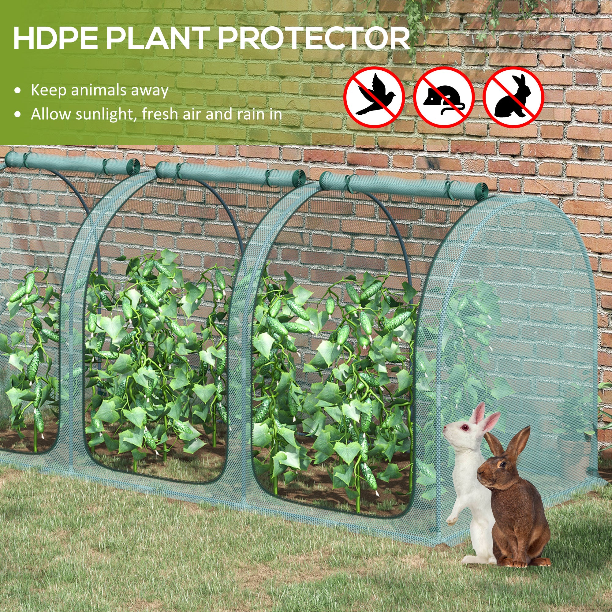 9' x 4' Crop Cage, Plant Protection Tent with Three Zippered Doors, Storage Bag and 4 Ground Stakes, for Garden, Yard, Lawn, Green