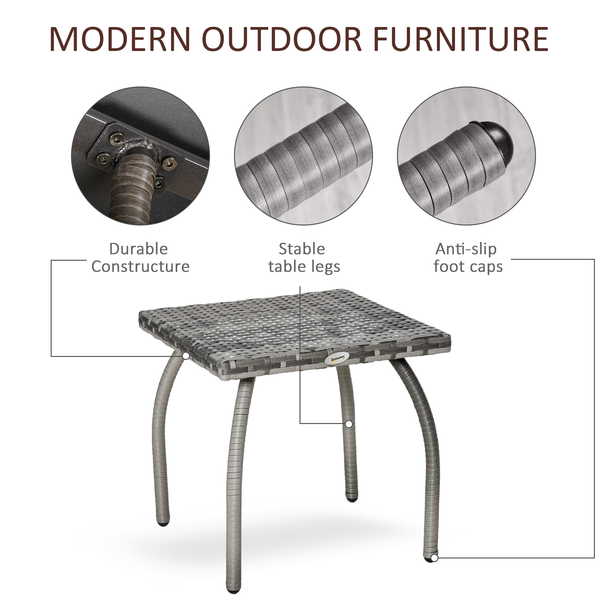 Outdoor PE Wicker Side Table, Small Square Rattan End Table, All-Weather Material Coffee Table For Garden, Balcony, Backyard, Grey