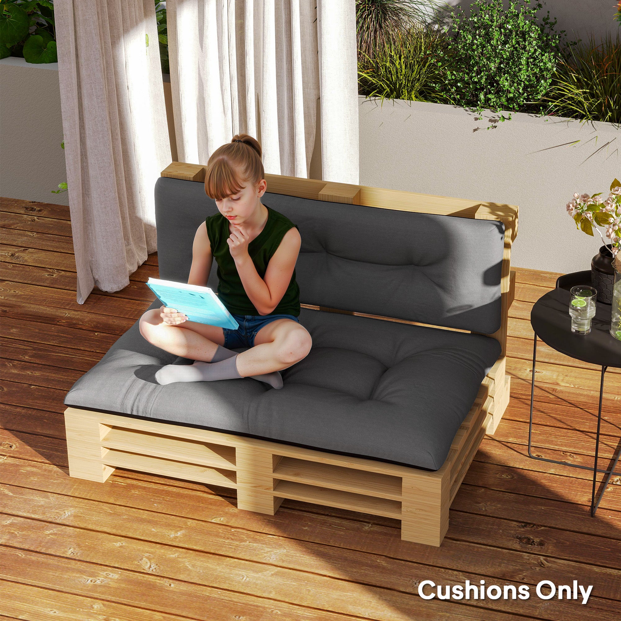 2 Seater Pallet Cushions Outdoor 3.9" Thick Replacement Cushions - Tufted Design for Garden, Patio, Black