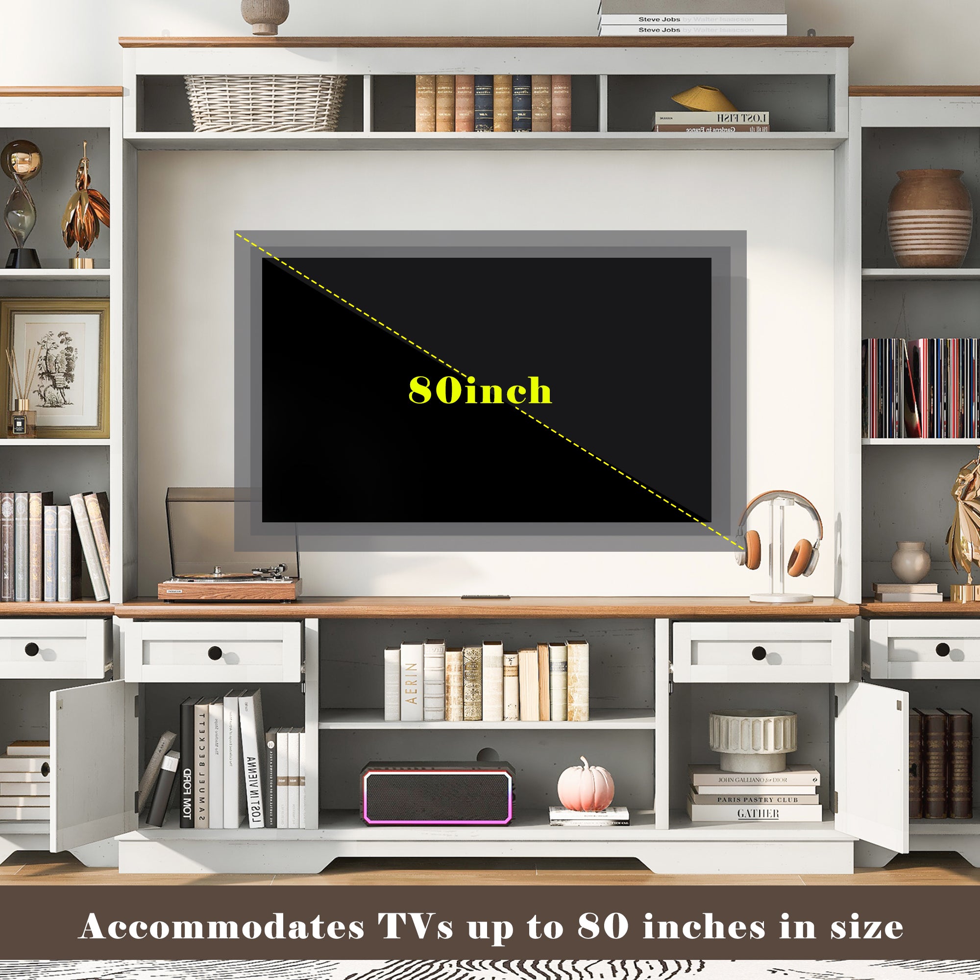 U-Can 98.8 W Wall Unit Entertainment Center With Bookshelves For TVs Up To 80, Modern TV Stand Media Console With Cabinets And Adjustable Shelves For Living Room