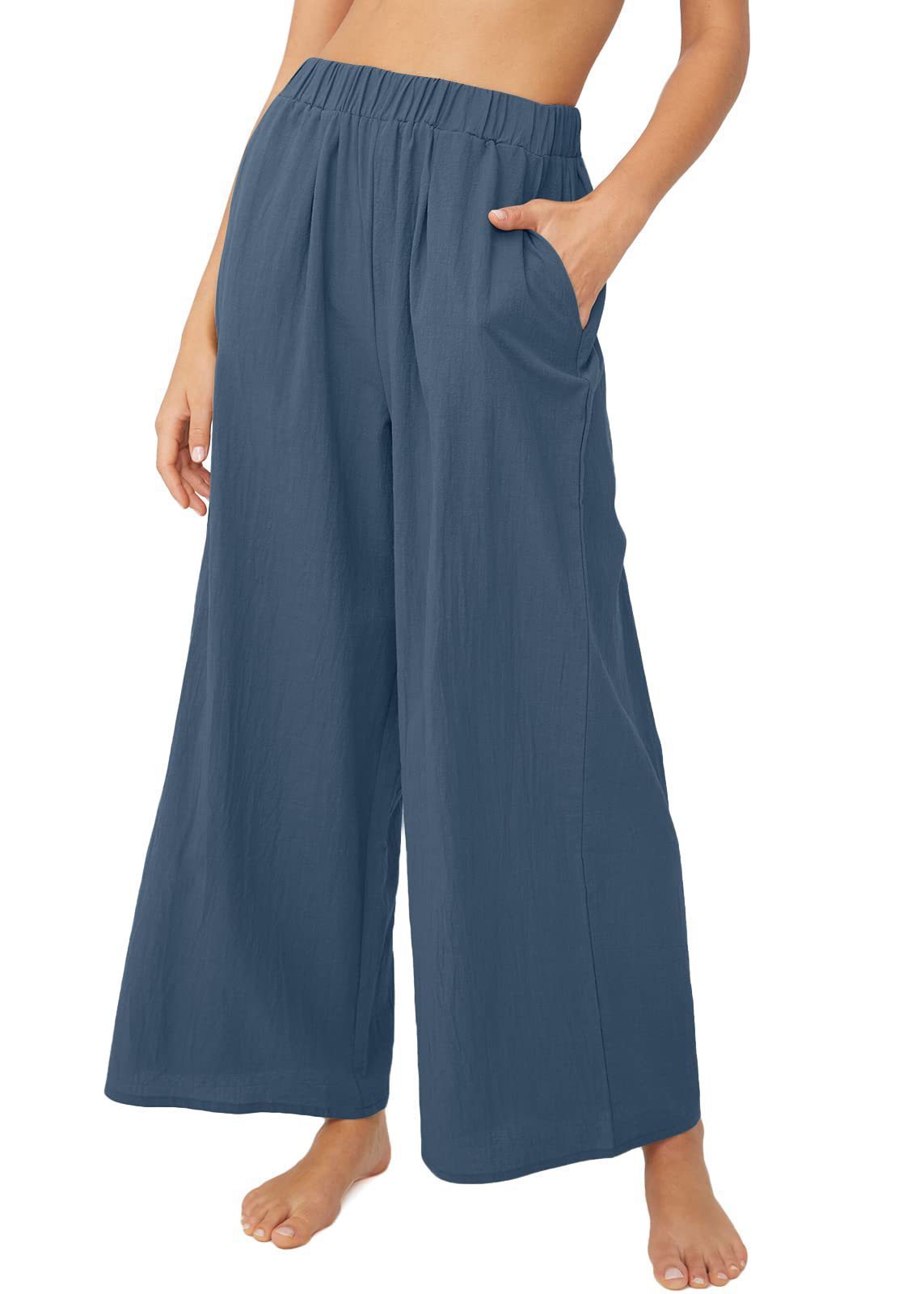 Women's Fashion Casual Solid Color High Waist Loose Wide Legs Trousers