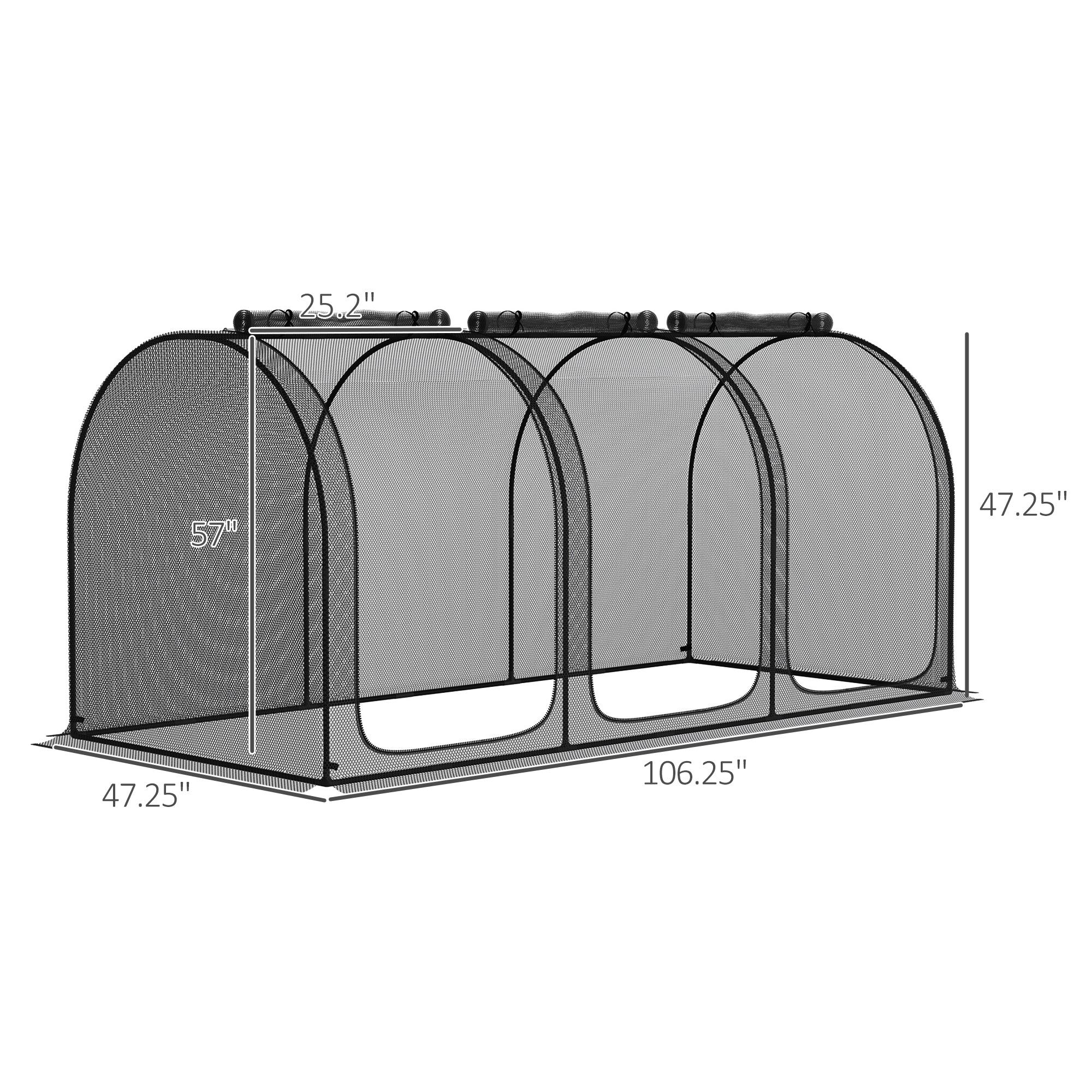 9' x 4' Crop Cage, Plant Protection Tent with Three Zippered Doors, Storage Bag and 4 Ground Stakes, for Garden, Yard, Lawn, Black