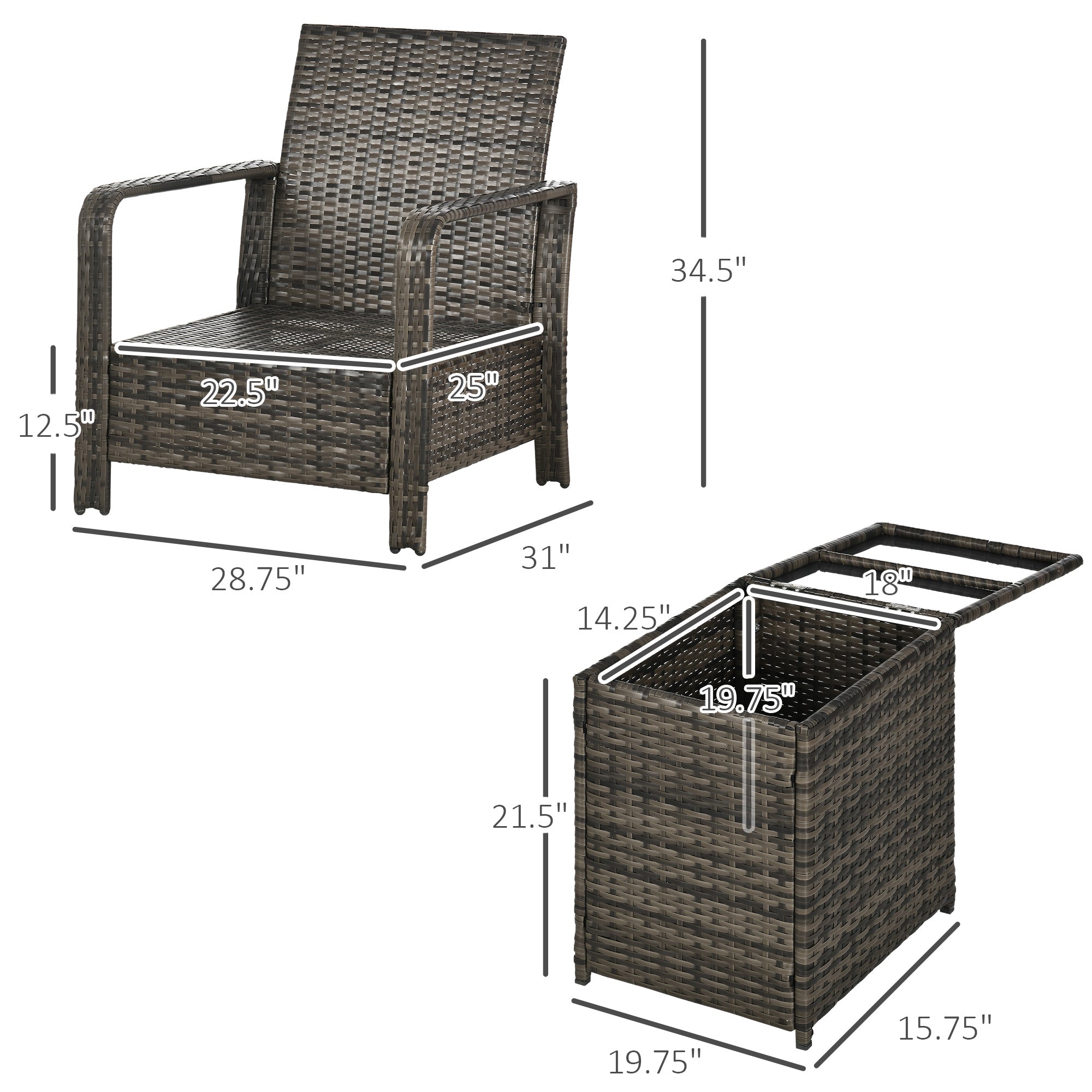 3 Piece Patio Furniture, PE Wicker Storage Table & Chairs, Beige