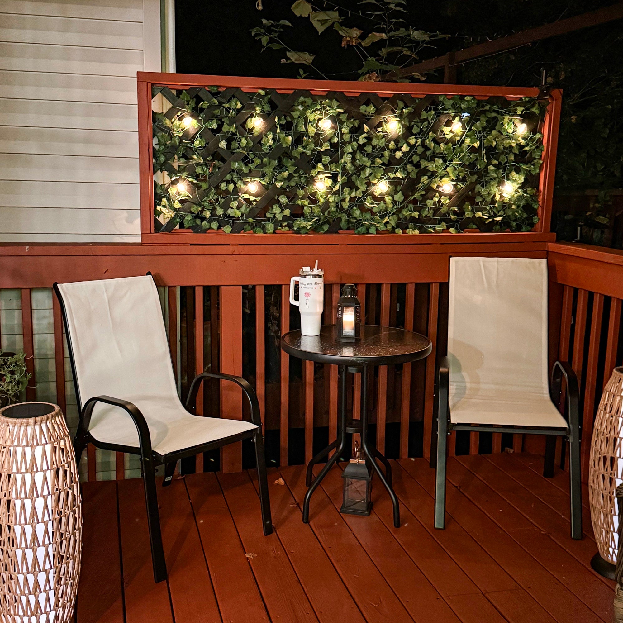 3 Pieces Bistro Set, Small Patio Furniture Set with Stackable Chairs and Glass Table for Backyard, Balcony, Beige