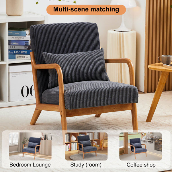 Mid-Century Modern Accent Chair, Arm Chair Living Room Chairs With Pillow Upholstered Reading Chair With Solid Wood Frame & Living Room Bedroom Balcony