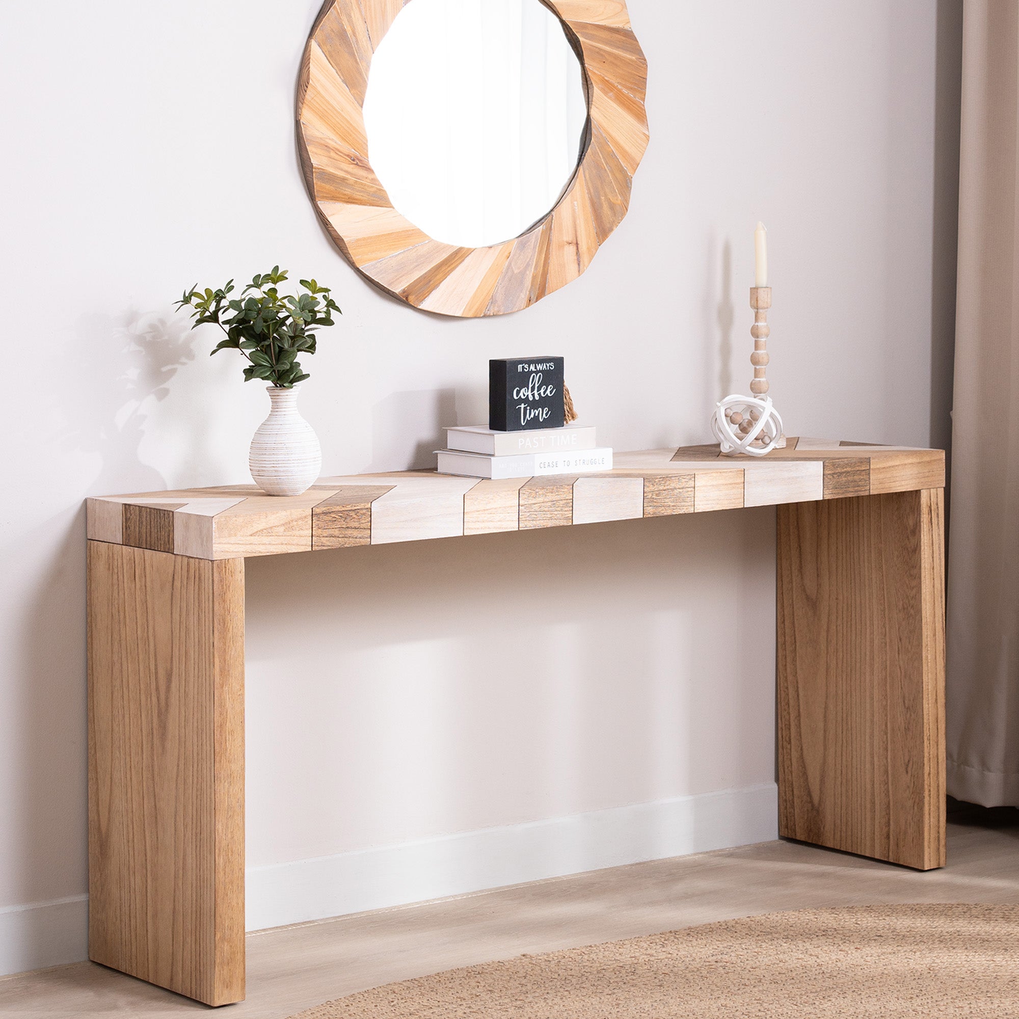 Modern Console Table, 62  Long Entryway Table With Chevron Patterned Top, Manufactured Wood Sofa Table For Hallway, Living Room, Or Office