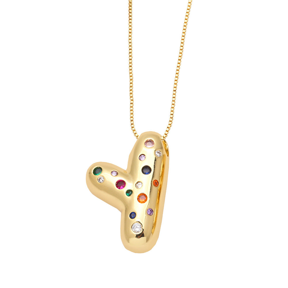 26 English Letter Necklace Gold-plated Inlaid Color