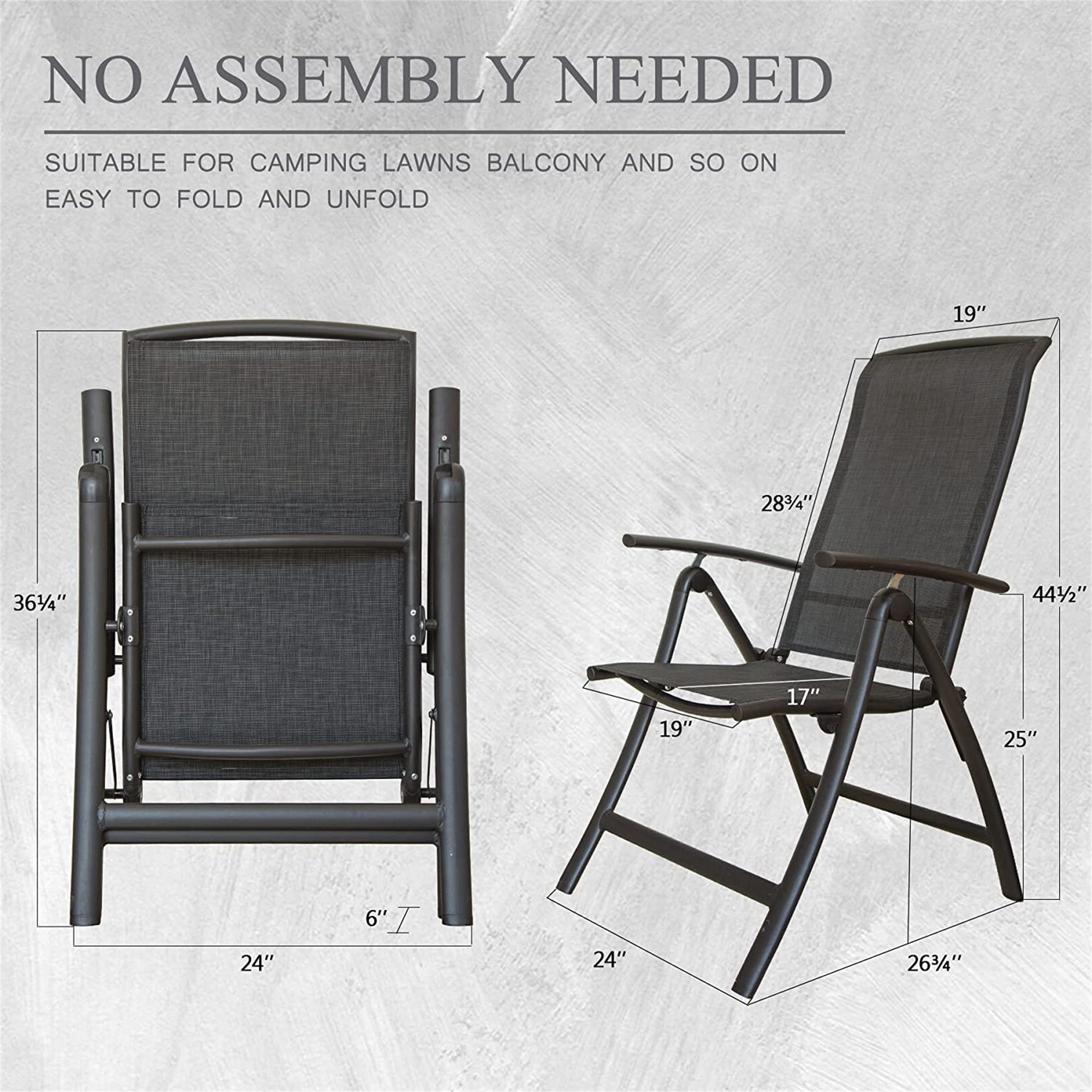 Folding Patio Chairs Set Of 2, Aluminium Frame Reclining Sling Lawn Chairs With Adjustable High Backrest, Patio Dining Chairs For Outdoor, Camping,Porch,Balcony Textilene Fabric,2 Chairs