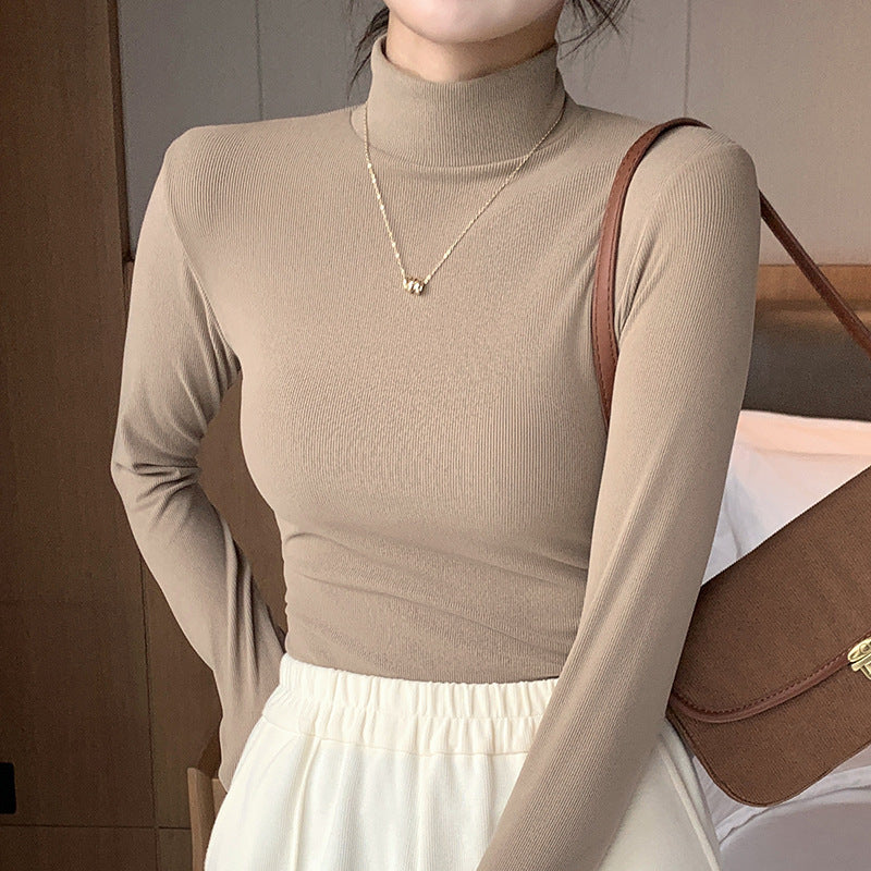 New Fall And Winter Inner Wear Autumn Clothes Western Style Mid Collar Pullover Long Sleeve Top