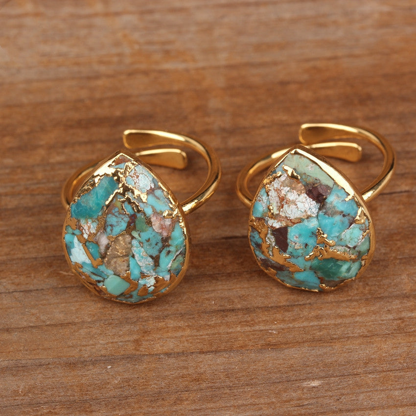 Natural Gold Thread Turquoise Drop Ring