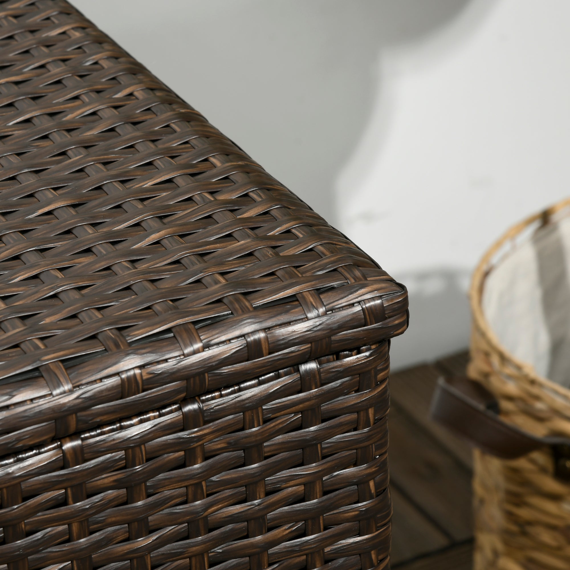 113 Gallon Outdoor Storage Box, Rattan Deck Box for Indoor, Patio Furniture Cushions, Pool Garden Tools, Brown
