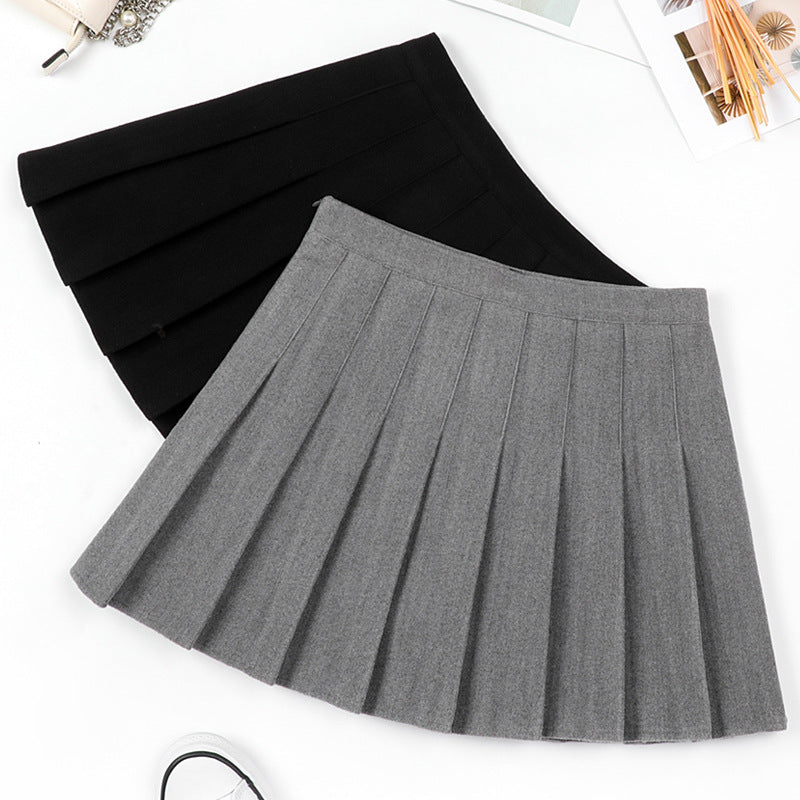 Autumn And Winter Pleated Skirt Solid Color Woolen Winter Skirt