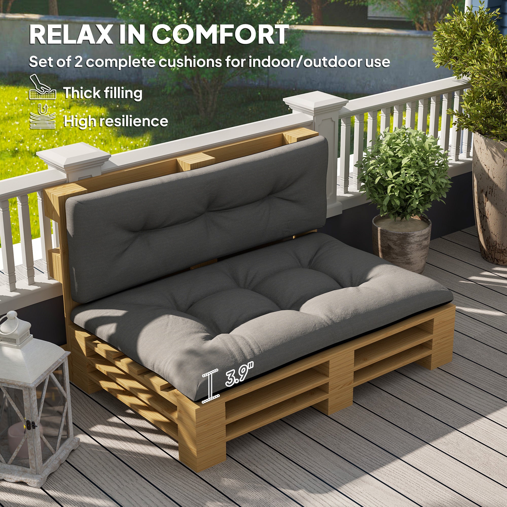 2 Seater Pallet Cushions Outdoor 3.9" Thick Replacement Cushions - Tufted Design for Garden, Patio, Black