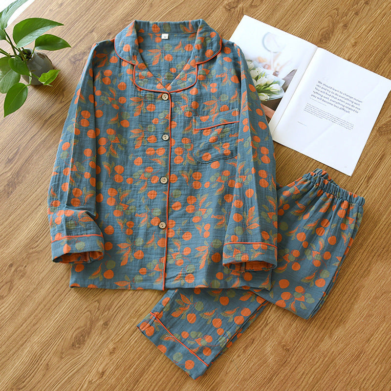 Retro Pajamas Yarn-dyed Cotton Leisure Home Wear Suit