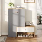 12 Pair Shoe Storage Organizer With Bench, 43.25 H Shoe Cabinets, Shoe Rack With 6-Tier Adjustable Shelves, For Entryway Hallway Closet, White & Gray