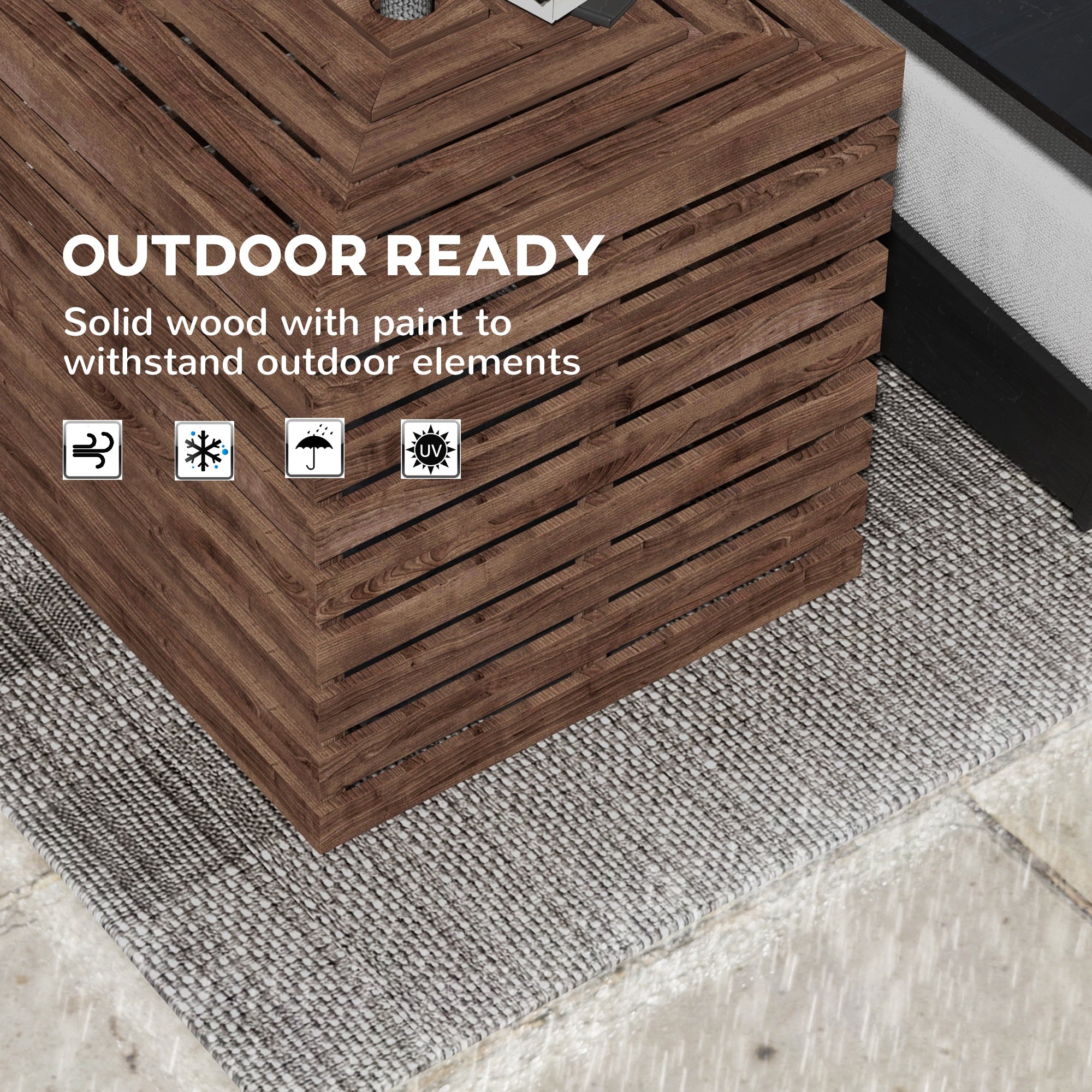 2-in-1 Outdoor Umbrella Base Storage Box, Wooden Patio Coffee Table, Brown