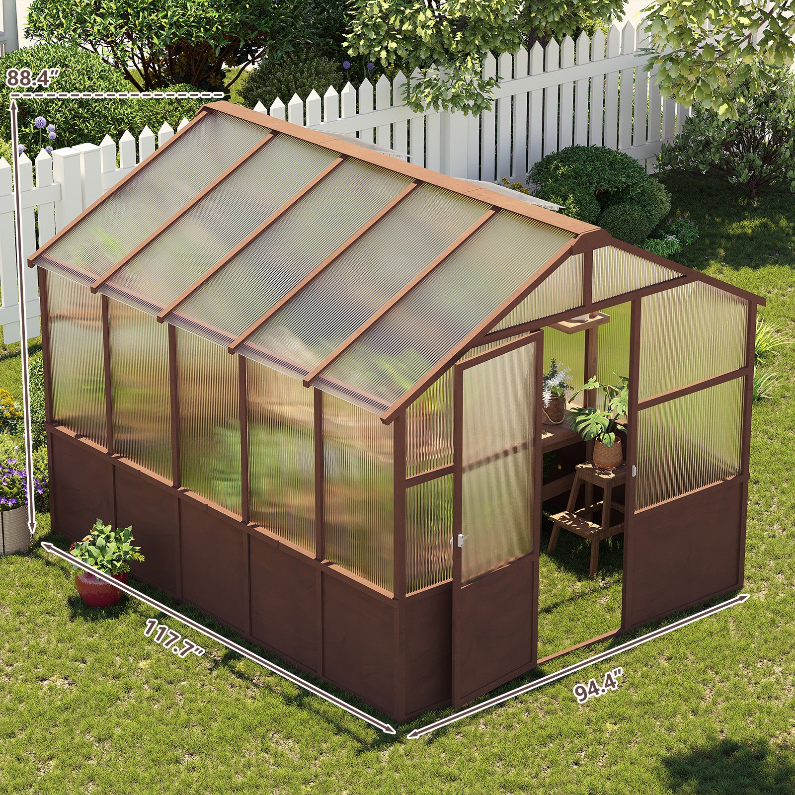 8x10 FT Greenhouse Kit, Wood Greenhouses With 6MM Polycarbonate Panel, Green House With Adjustable Vent & Lockable Door, Walk-in Greenhouse For Outside, Garden,