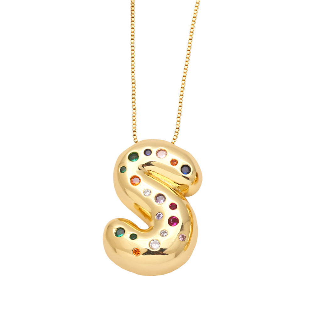 26 English Letter Necklace Gold-plated Inlaid Color