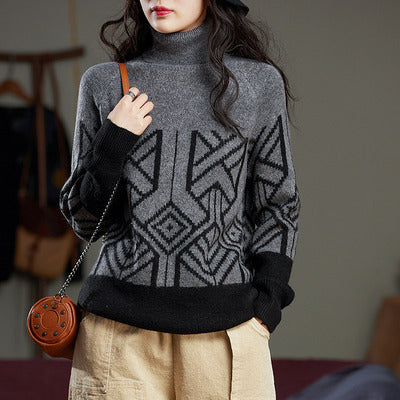 Women's Three-dimensional Jacquard Turtleneck Sweater