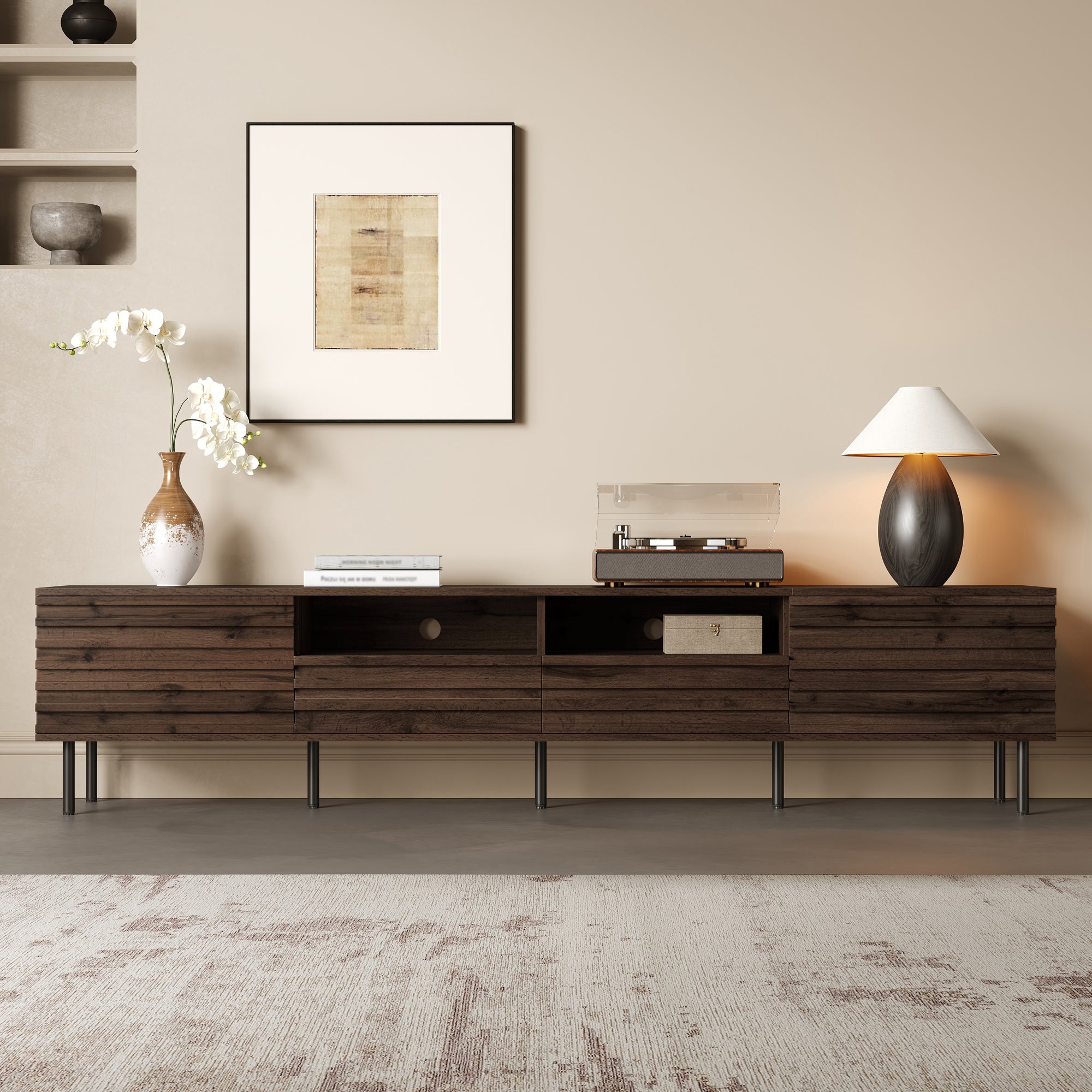 78 Inch Modern TV Stand For TVs Up To 85, Entertainment Center With Closed Storage & Cable Management, Soft-Closing Hinges, Iron Legs For Living Room