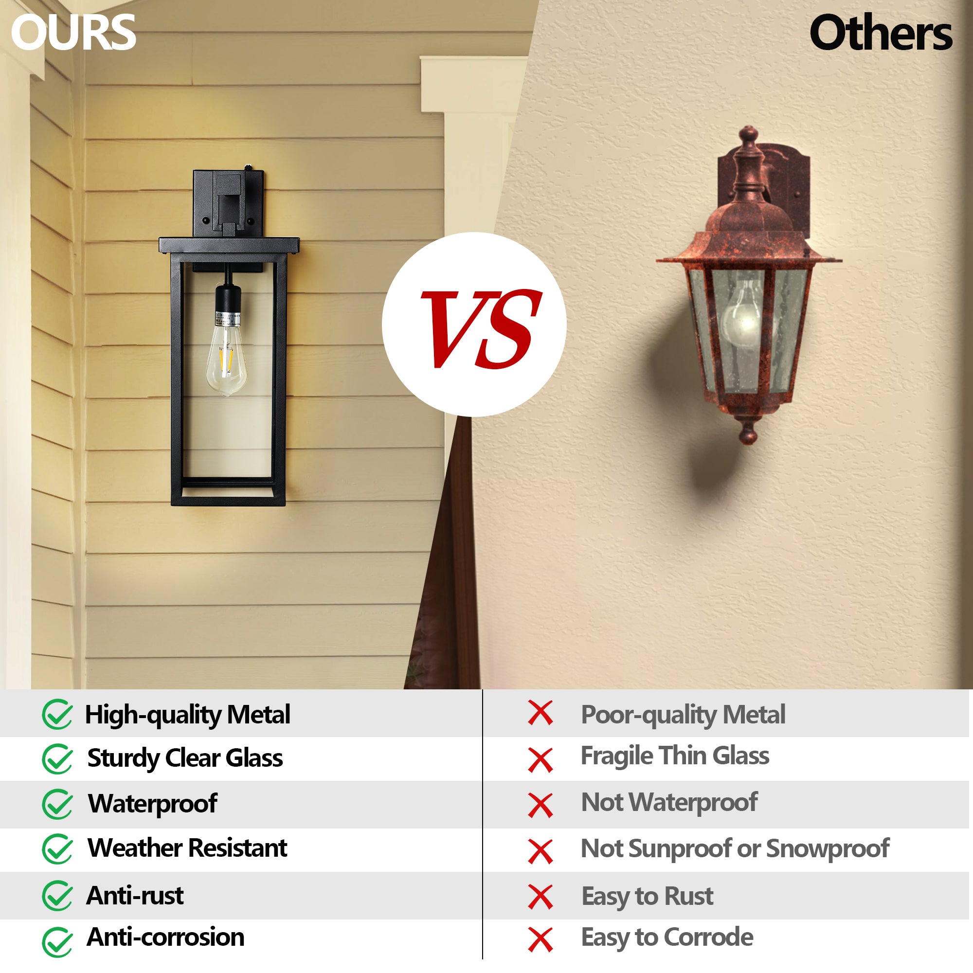20  H  Set Of 2 Modern Outdoor Wall Lanterns With Black Metal Frame And Clear Glass, Ambient Light Sensors,Weatherproof Wall Sconces For Porch, Garage, Or Entryway Lighting, E26 Bulb Compatible
