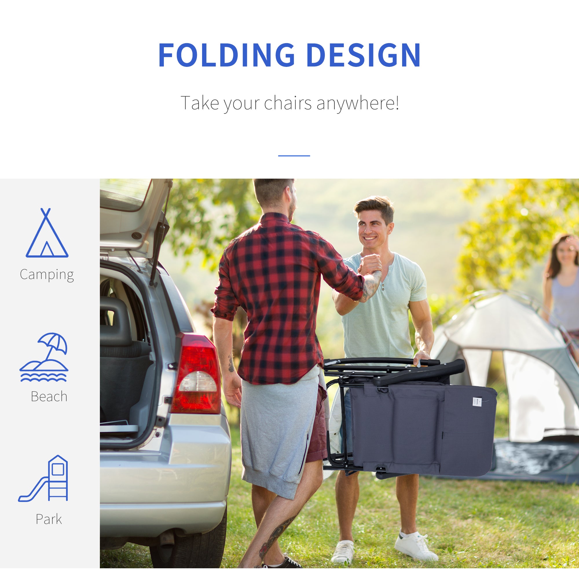 2 Piece Outdoor Patio Furniture Set With 2 Folding Padded Rocking Chairs, Bistro Style For Porch, Camping, Balcony, Navy Blue