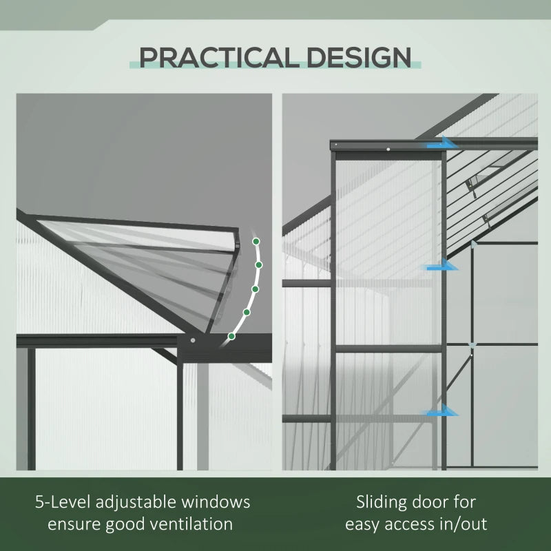 Aluminum Greenhouse Polycarbonate Walk-in Garden Greenhouse Kit With Adjustable Roof Vent,Multiple Packages Shipped. Please Pay Attention To The Dimensions And Weight In The Details.