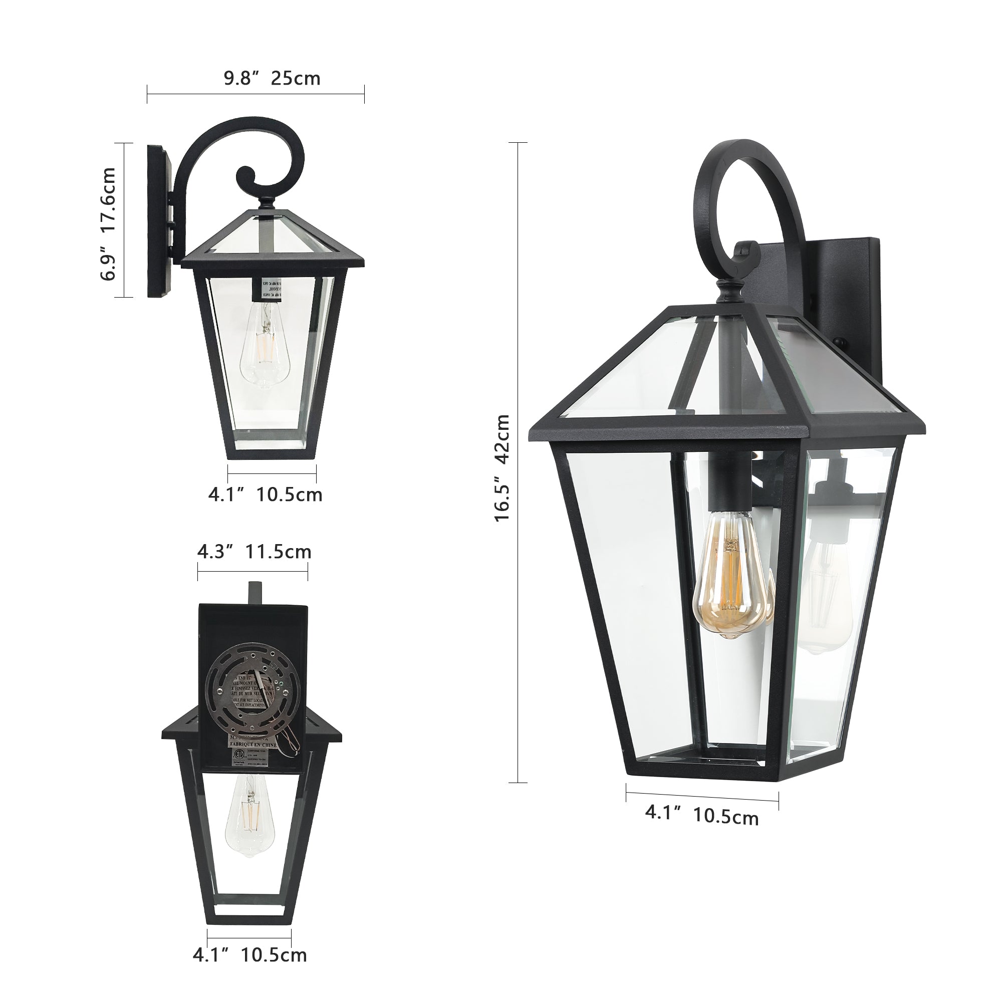 10 2pcs Outdoor Wall Lanterns, Black Finish Weatherproof Wall Sconce With Clear Glass Panels, Vintage Exterior Light Fixtures For Porch, Patio, Garage, And Entryway Bulb Not Included