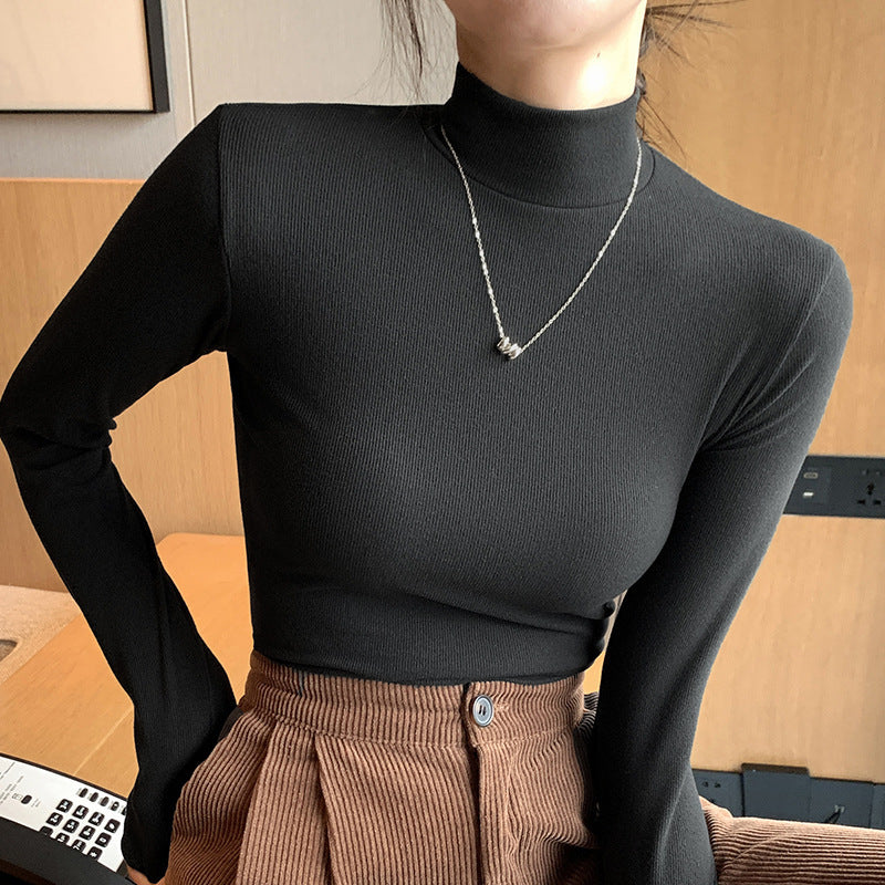 New Fall And Winter Inner Wear Autumn Clothes Western Style Mid Collar Pullover Long Sleeve Top