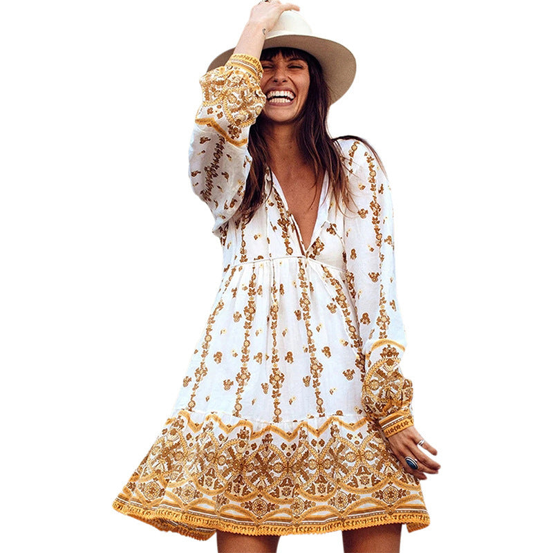 Women's bohemian summer print dress