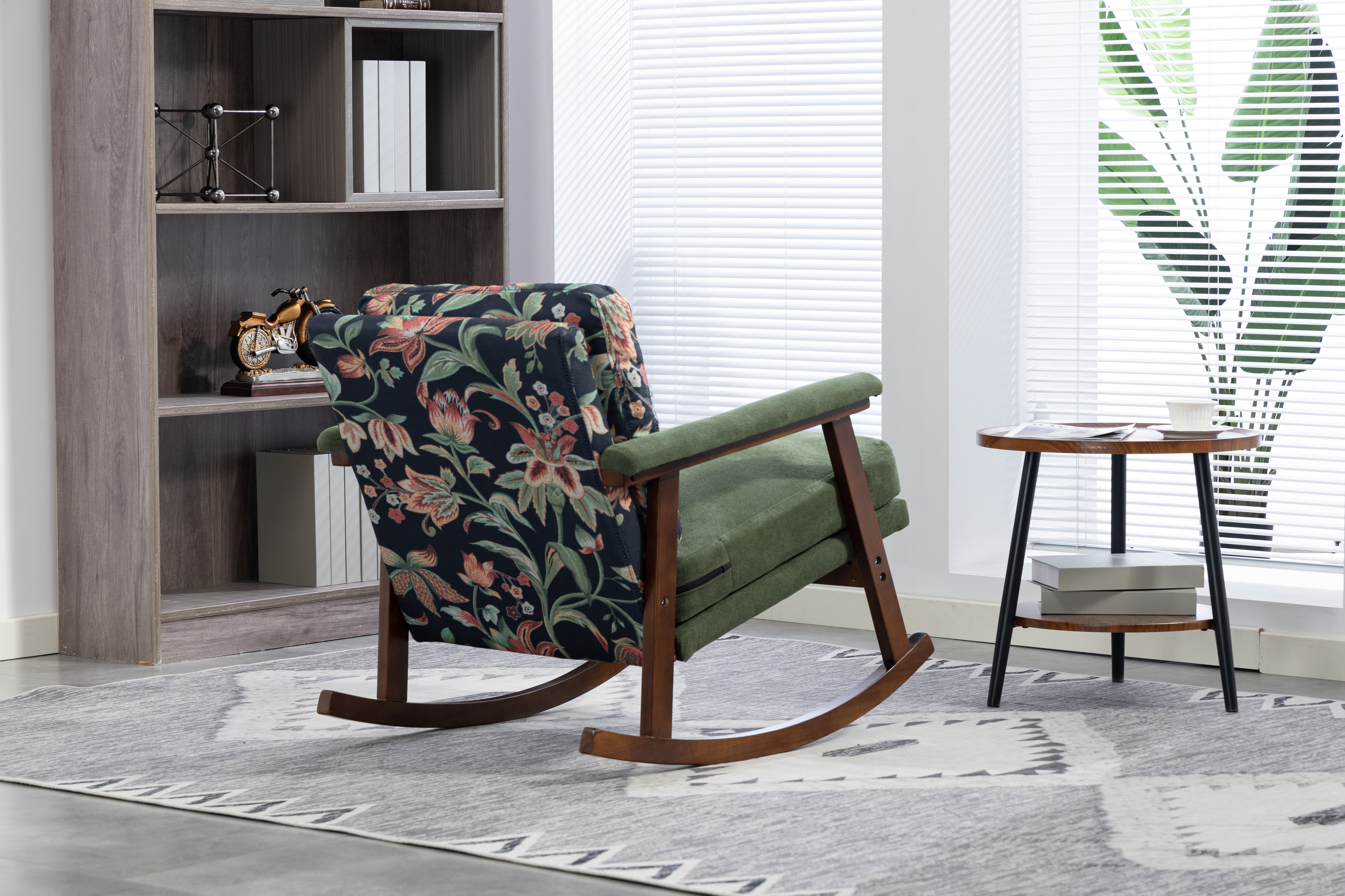Mid Century Modern Accent Chair ,rocking Chair With Wood Frame, Upholstered Living Room Chairs , Reading Armchair For Bedroom Sunroom