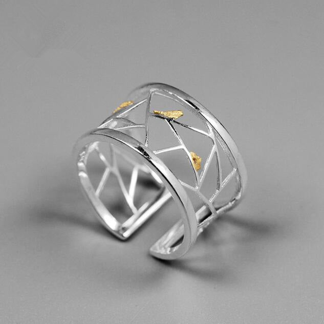 925 Sterling Silver Handmade Jewelry, oriental decoration Element Fine Paper Cutting Design Rings for Women