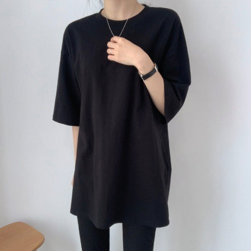 Round Neck Pullover Loose Bottoming Shirt T-shirt Women Pure Cotton