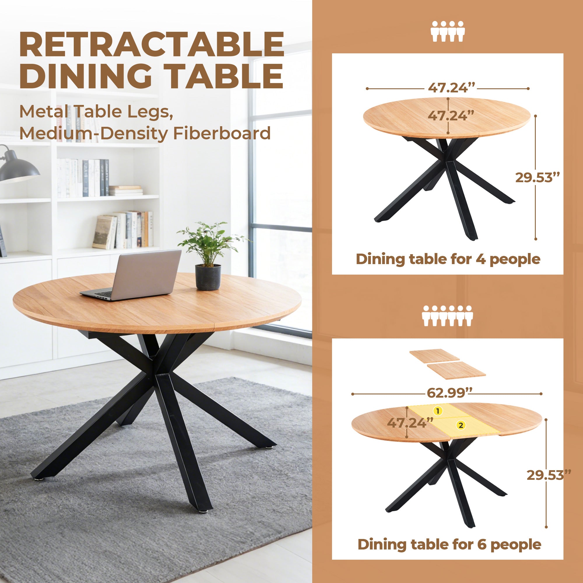 Extendable  Table,DINING TABLE,OFFICE TABLE,COFFEE TABLE,metal Leg,MDF Top,120 -160x120x75cm