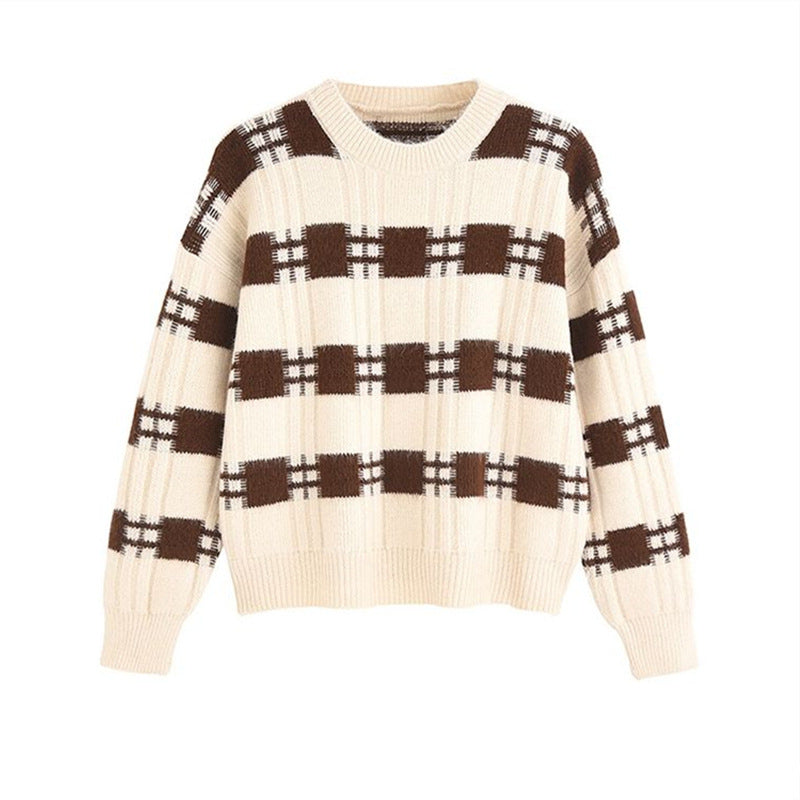 Pullover Plaid Sweater For Women Loose Outer Wear