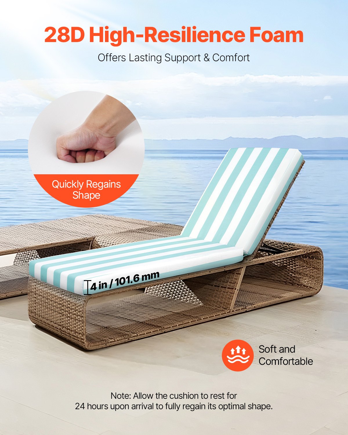 Set Of 2 Outdoor Chaise Lounge Chair Cushions 80 X 26 In Waterproof Thick