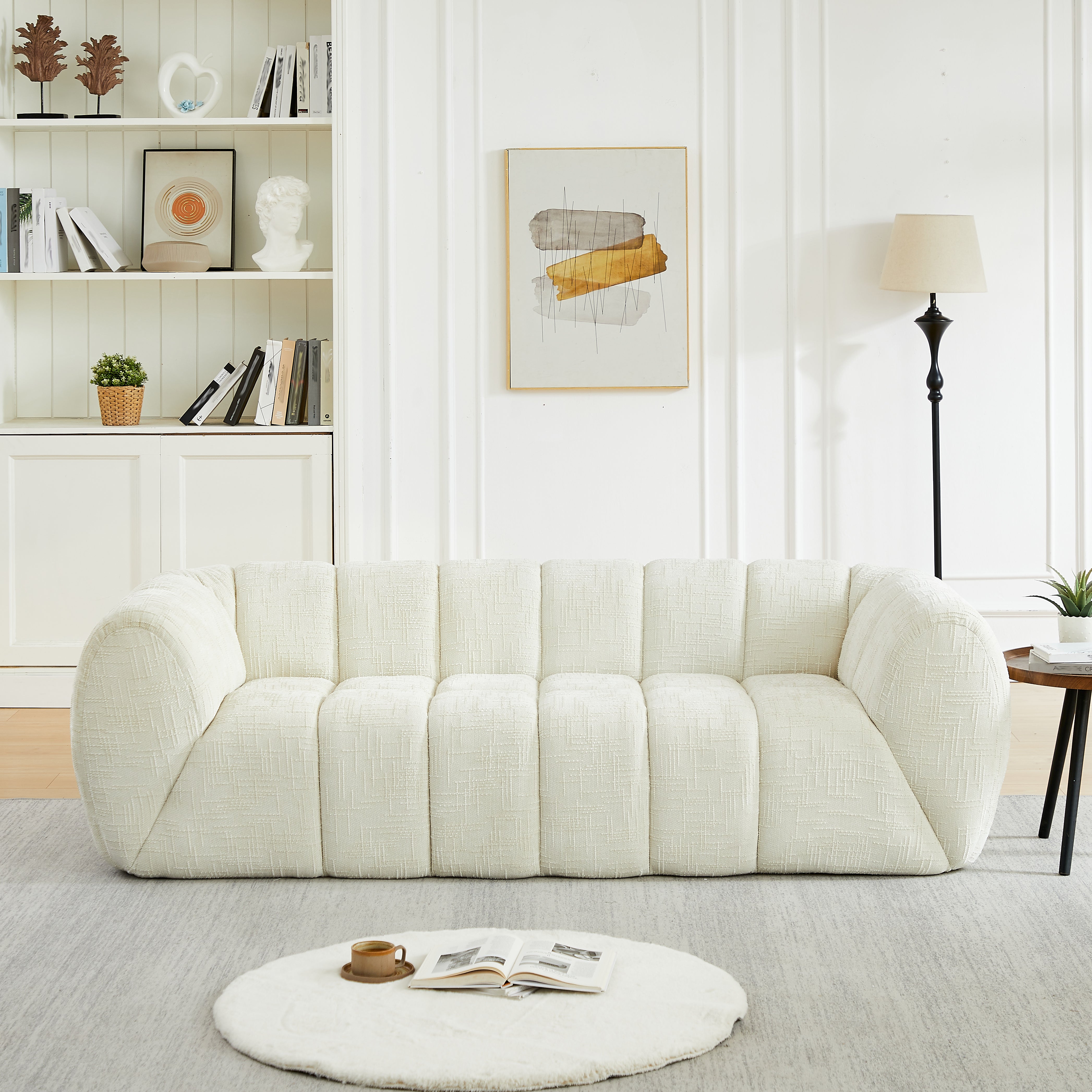 Chenille Pure Foam Sofa, Modern Quilted Cloud Sofa, Deep-Seat Chenille Pure Foam Sofa, Comfortable Modern Three-Seater Sofa, Suitable For Living Rooms, Bedrooms, And Apartments