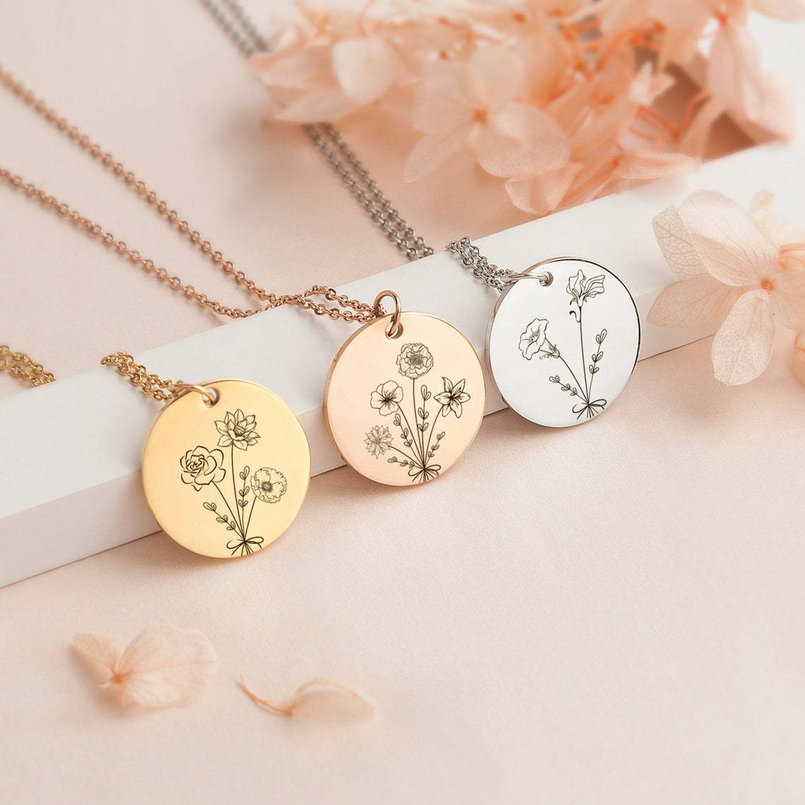 Combination Birthday Flowers Personalized Flower Necklace