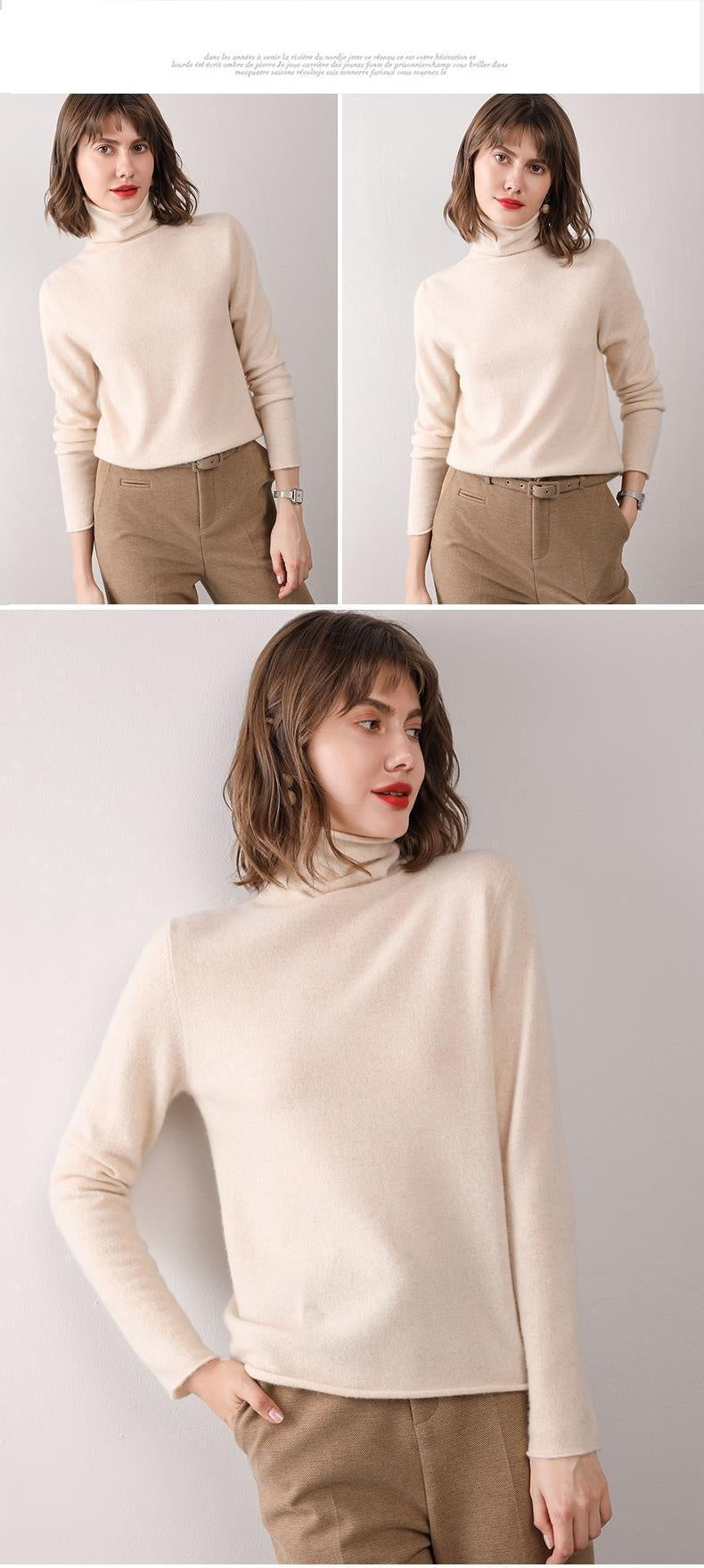 Turtleneck Western Style Inner Wear Thin Knitted Cashmere Sweater