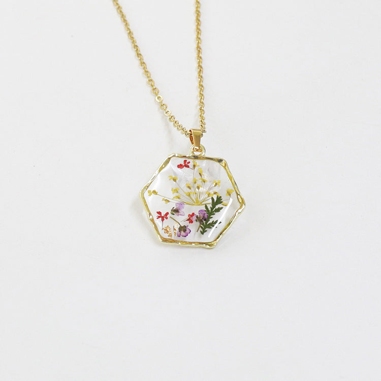 Polygon Preserved Flower Dried Flower Necklace