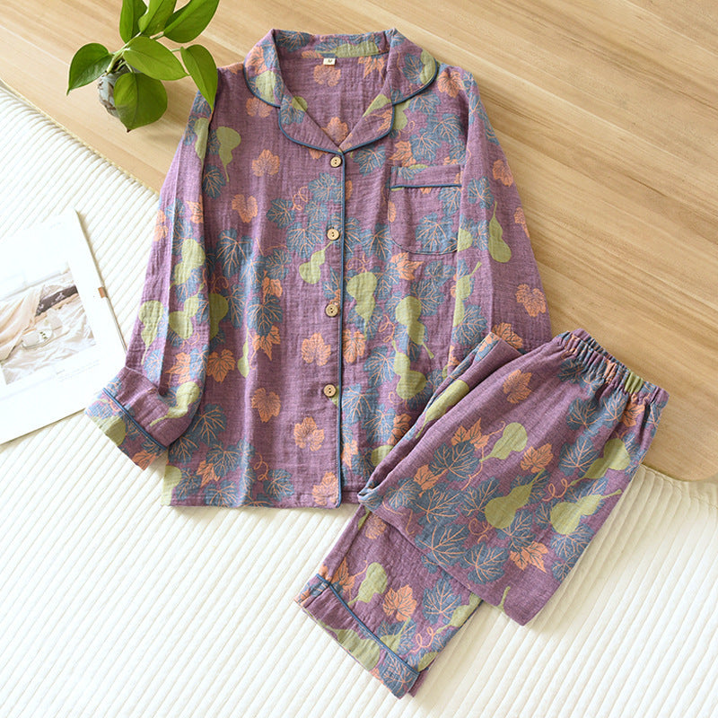 Retro Pajamas Yarn-dyed Cotton Leisure Home Wear Suit