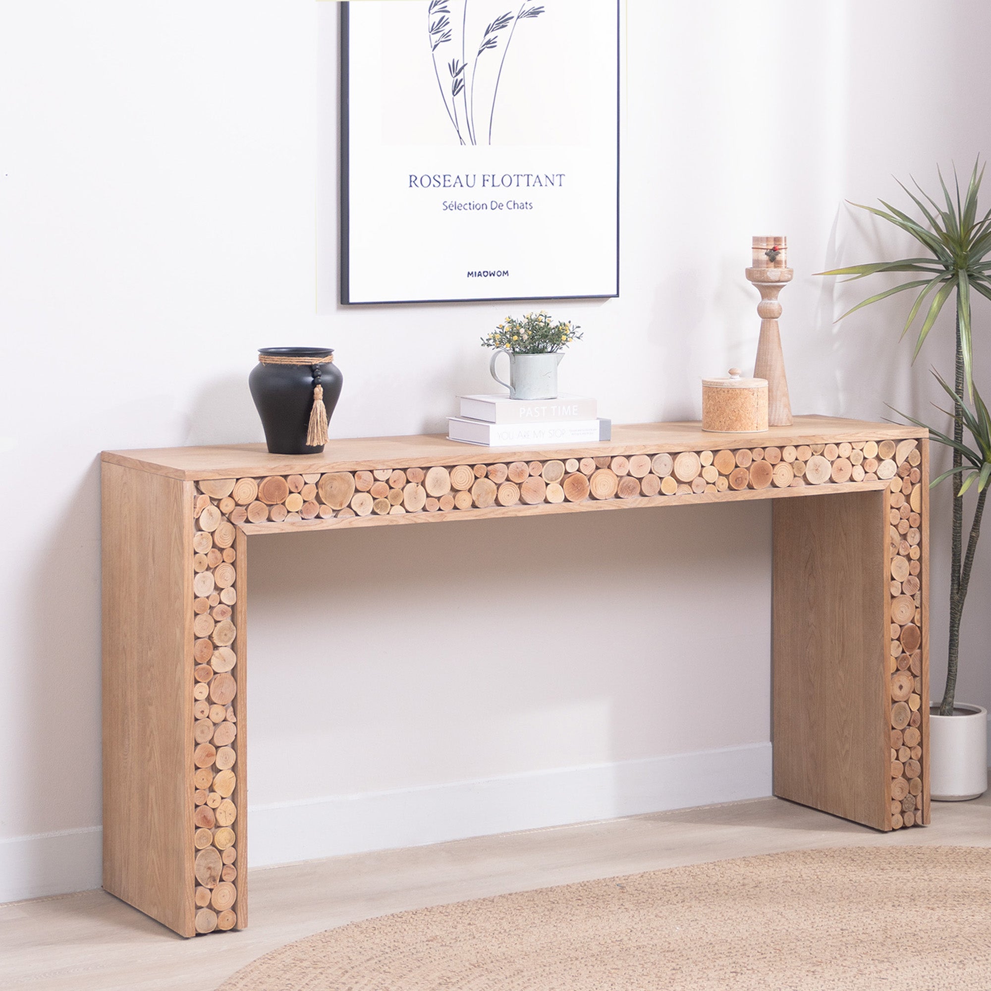 Rustic Wood Console Table With Natural Log Accents  62  Entryway Table, Narrow Sofa Table, Hallway Accent Table Modern Farmhouse Style