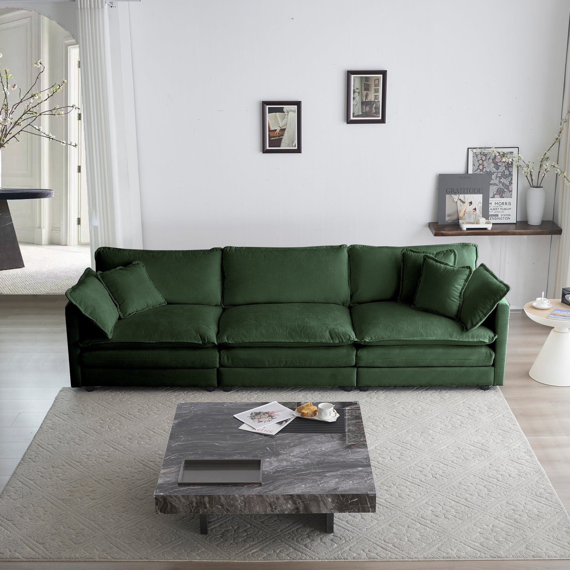 Comfortable Deep Seat Reversible Modular 6 Seater Sectional Super Soft Sofa U Shaped Sectional Couch With 3 Ottomans, 3 Toss Pillows And 2 Arm Pillows