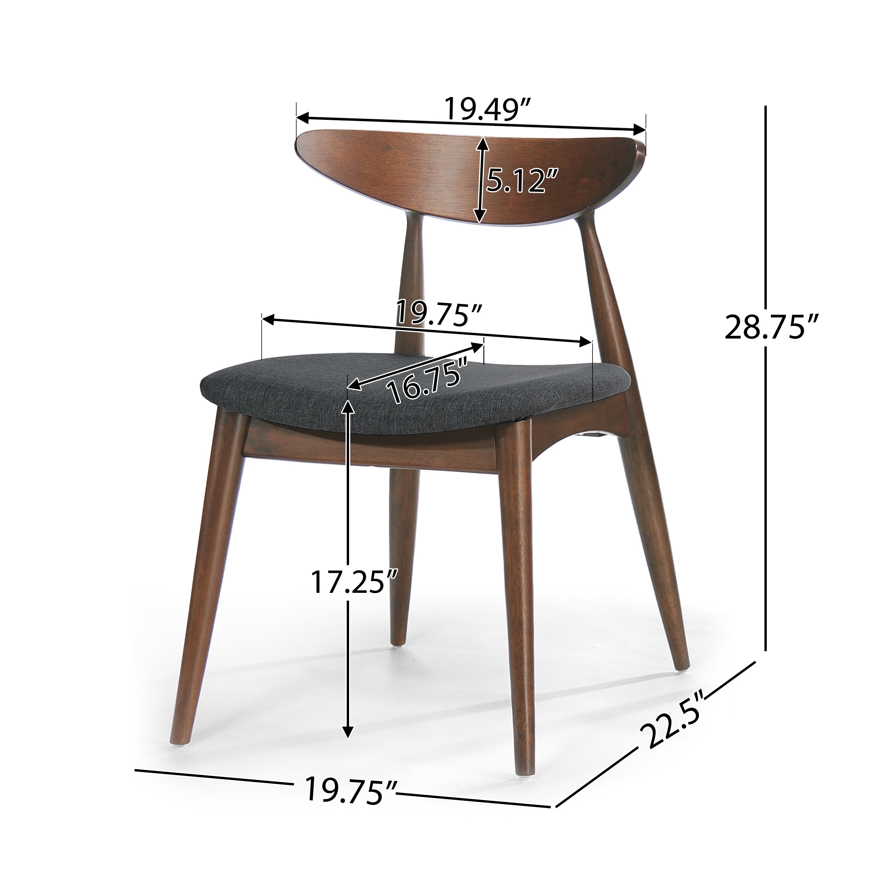 5-Piece Dining Table Set, 1 Table 4 Chairs, Rubberwood Frame, Ergonomic Backrest, Soft Cushioned Chairs, Walnut-Charcoal